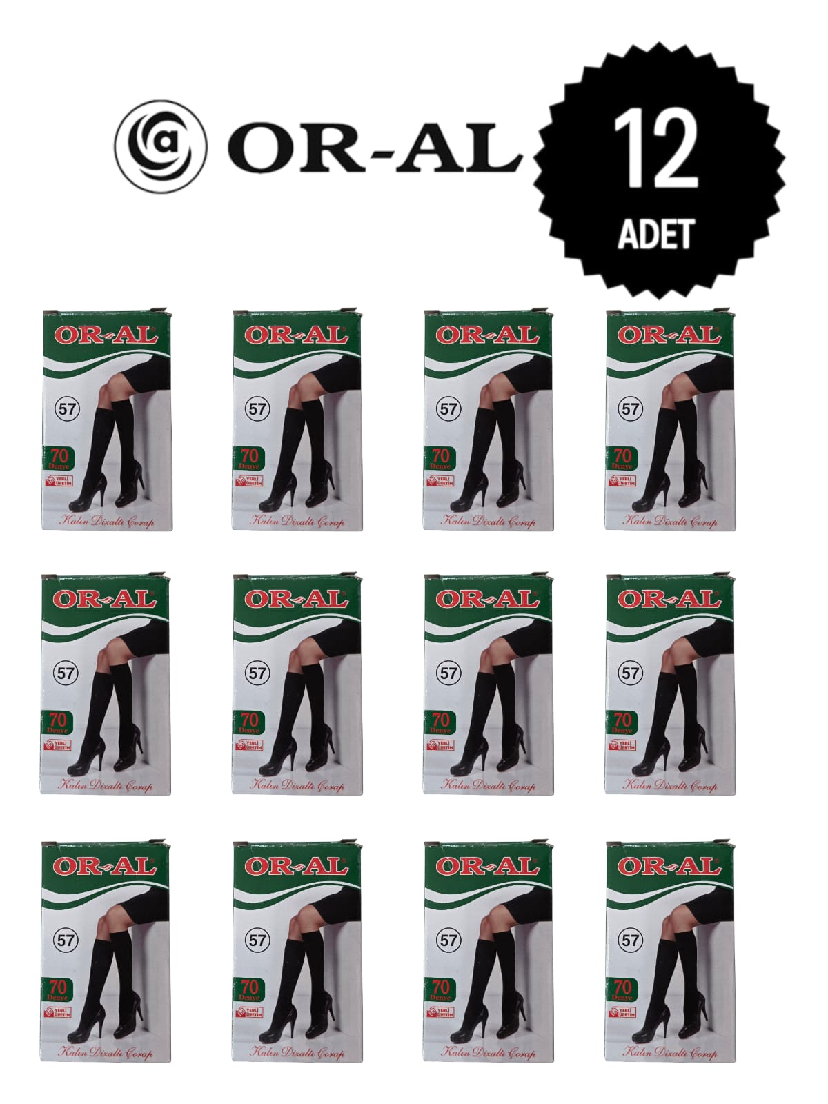 Oral Kadın 70 Denye Opak Dizaltı Çorap 57 Ten Rengi 12'li paket