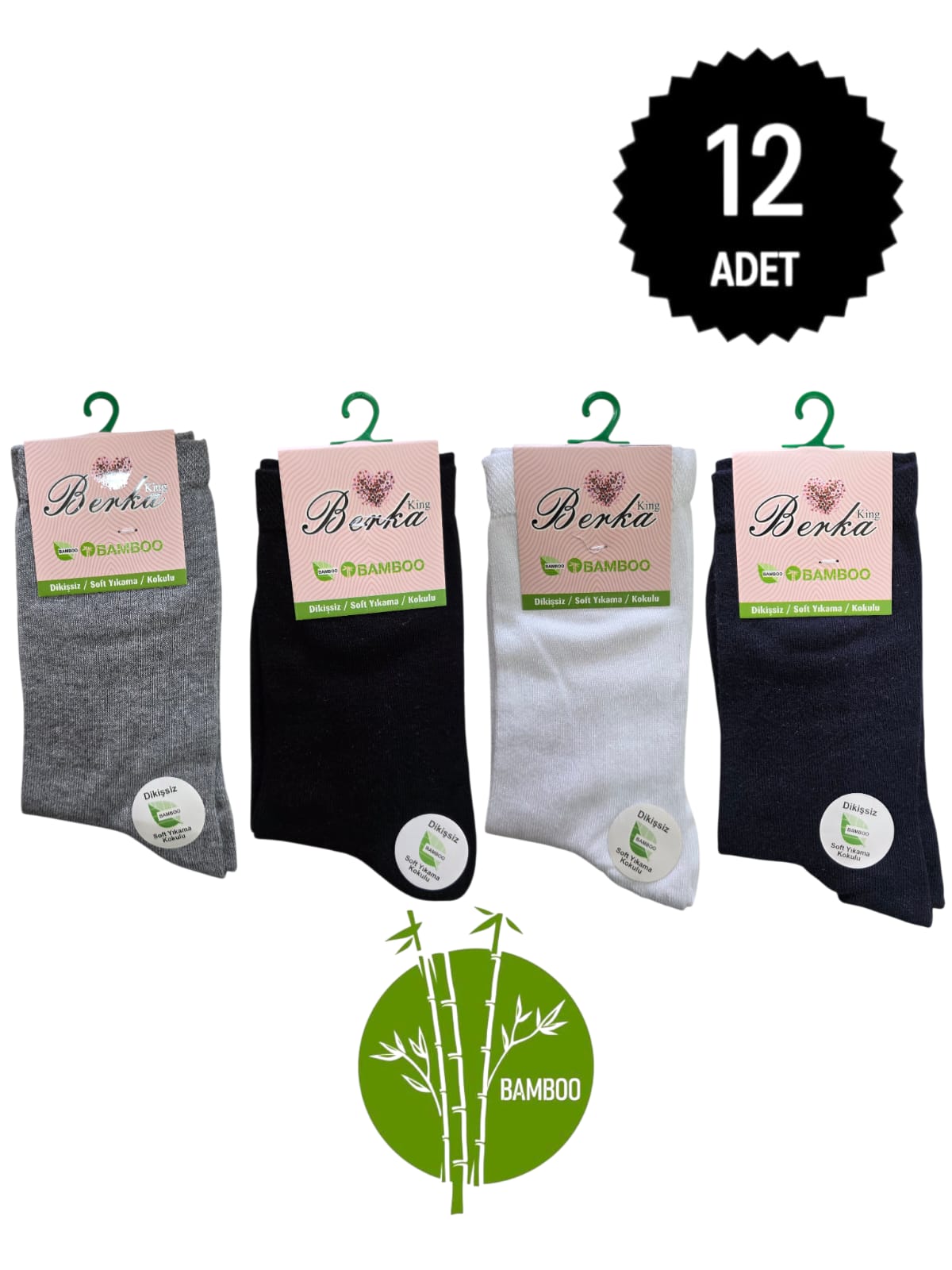Berka Kadın Bambu Dikişsiz Soket Çorap Karışık 12'li Paket