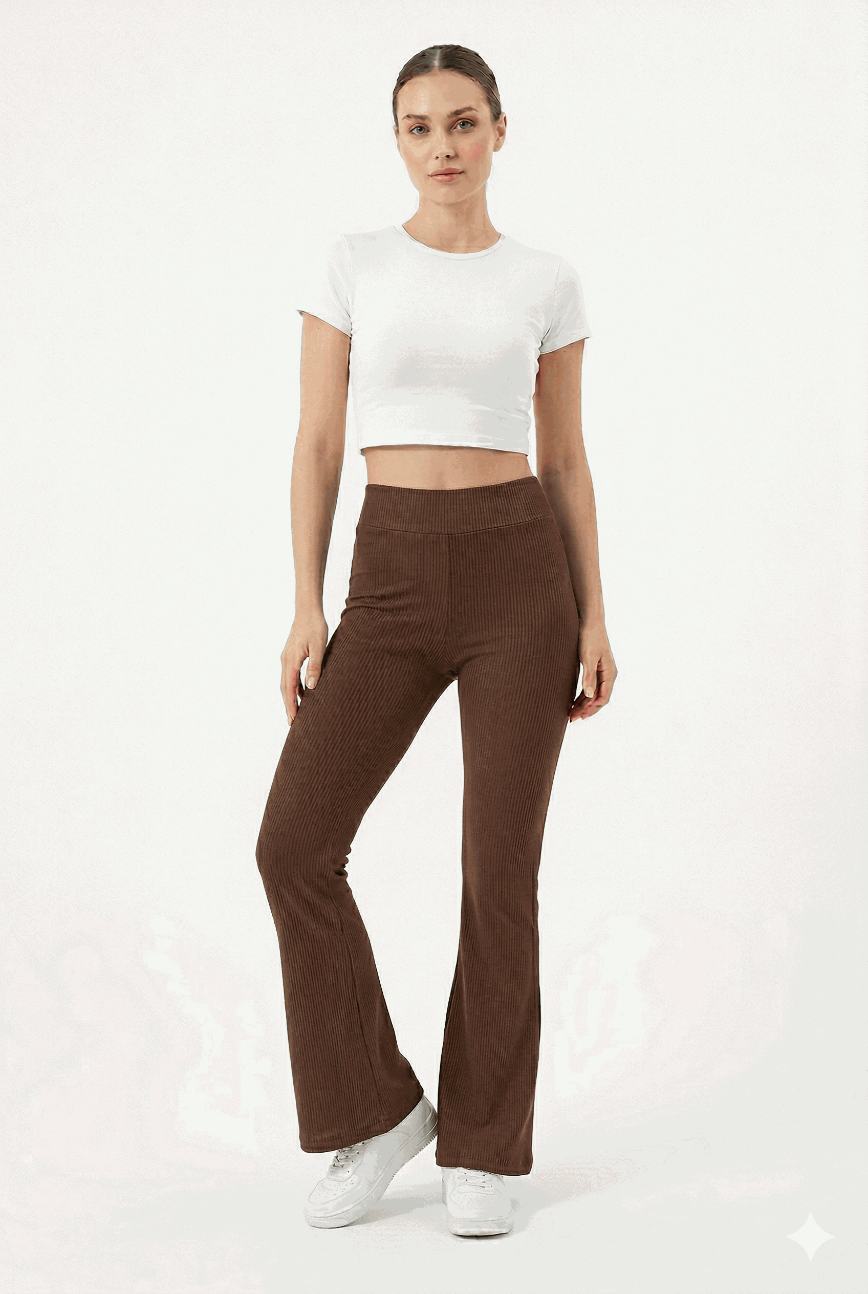 Sıla Sella 5810 Fitilli Klasik Bel İspanyol Paça Tayt Pantolon Acı Kahve