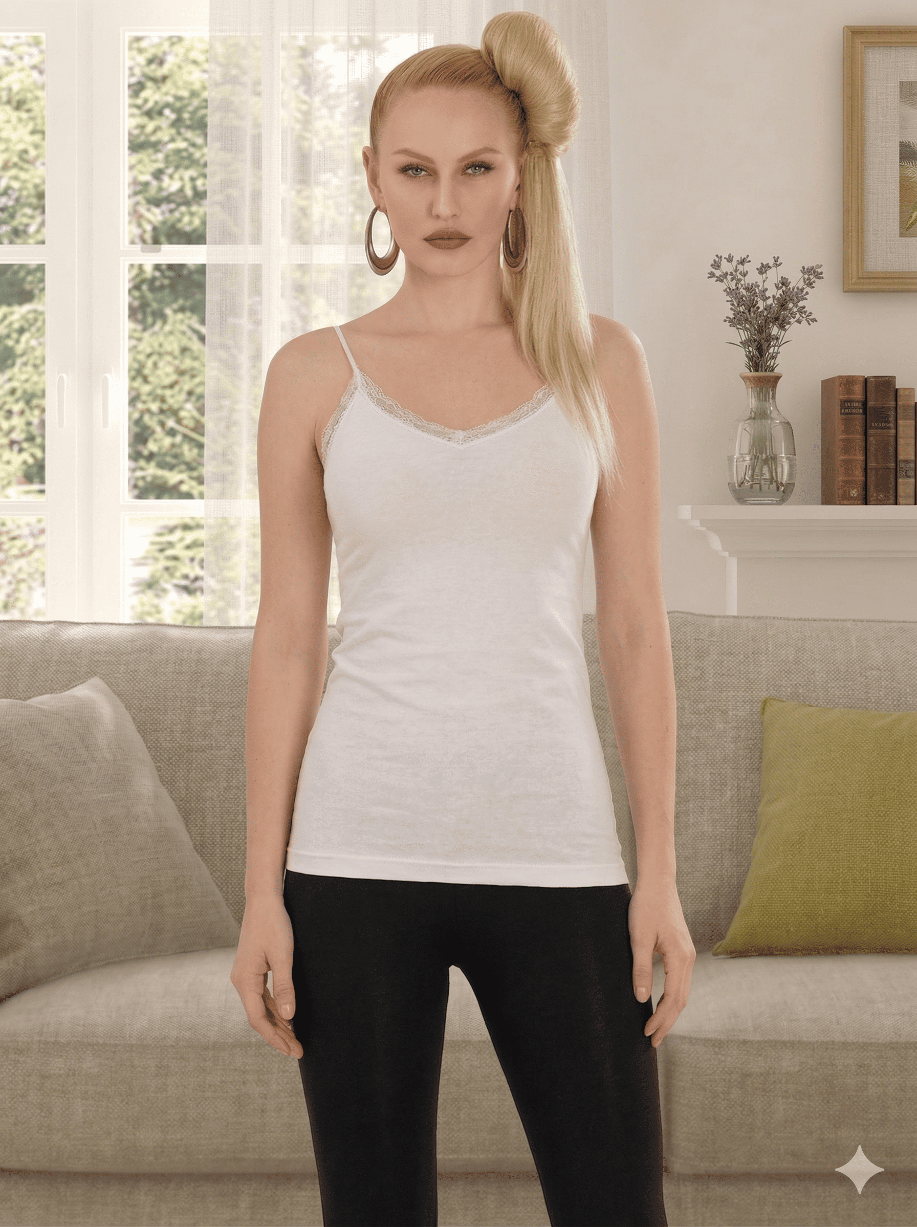 Sıla Sella 325 Kadın Viskon İp Askılı Önü Dantelli Atlet 3'lü Paket