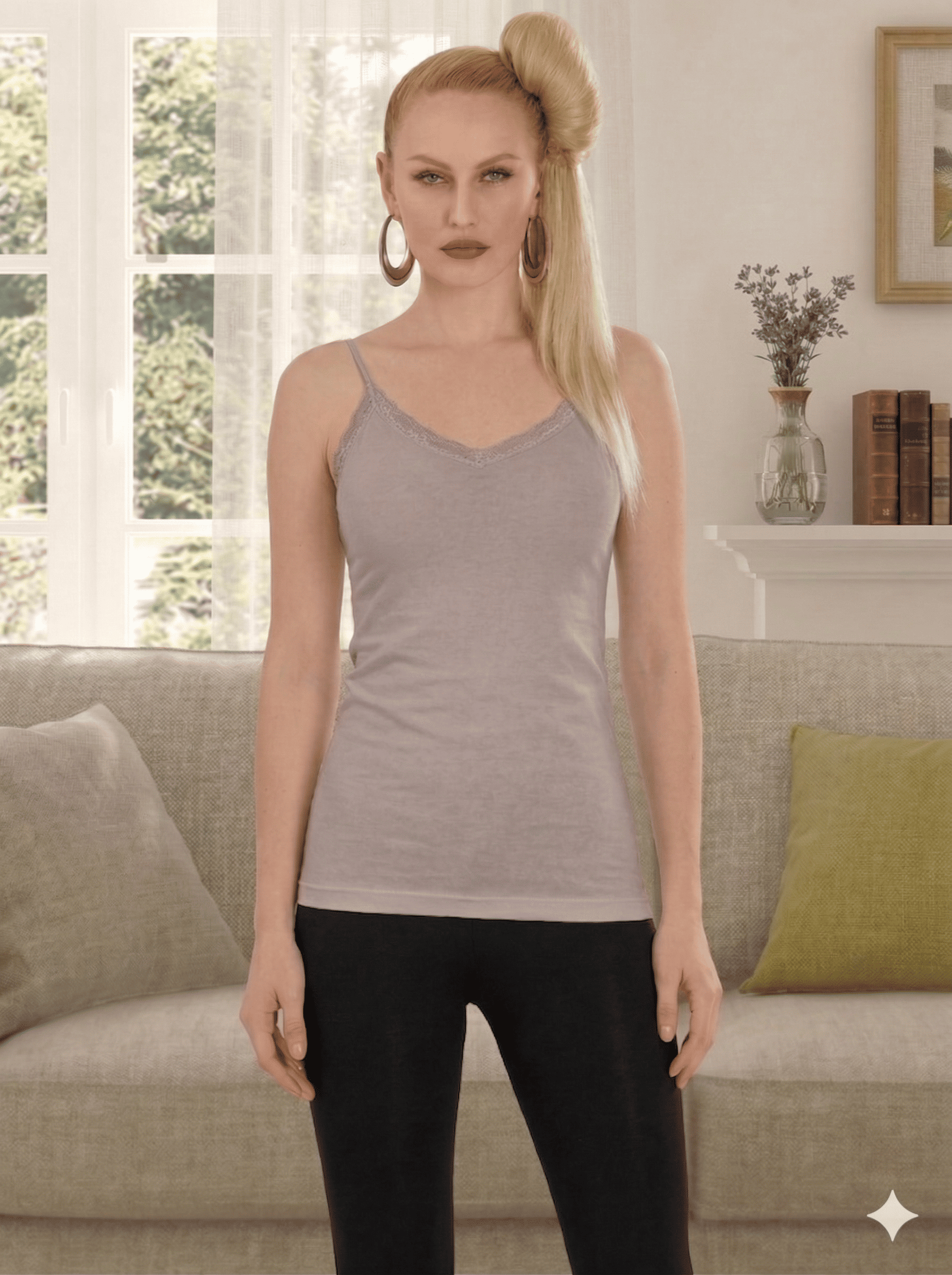 Sıla Sella 325 Kadın Viskon İp Askılı Önü Dantelli Atlet 3'lü Paket