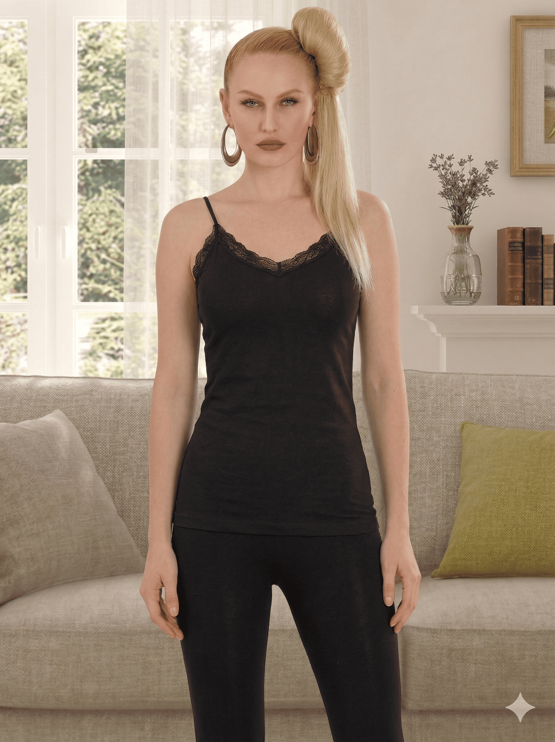 Sıla Sella 325 Kadın Viskon İp Askılı Önü Dantelli Atlet 3'lü Paket