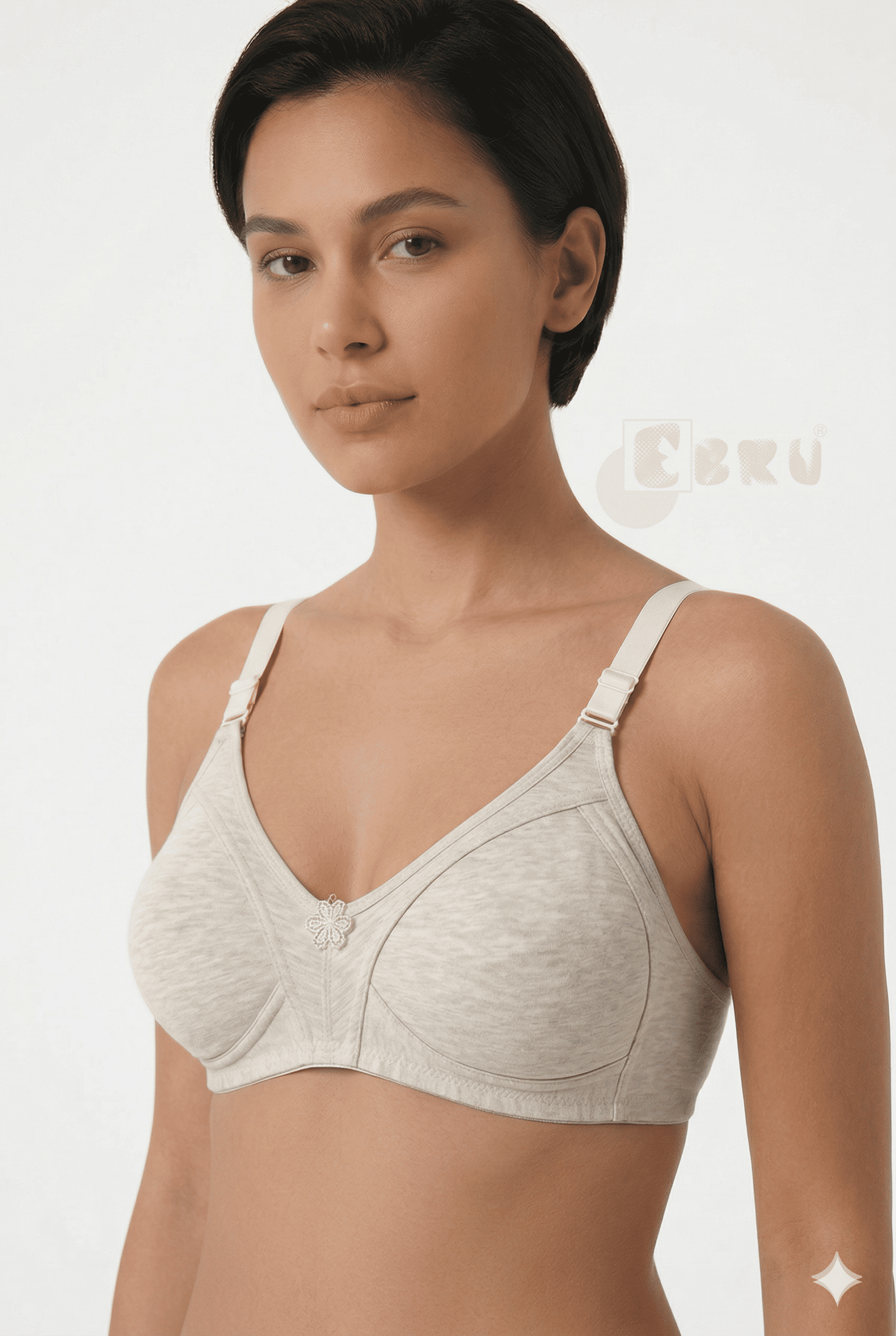 Ebru Kadın Pamuklu Penye Toparlayıcı Sütyen Melanj Kahve