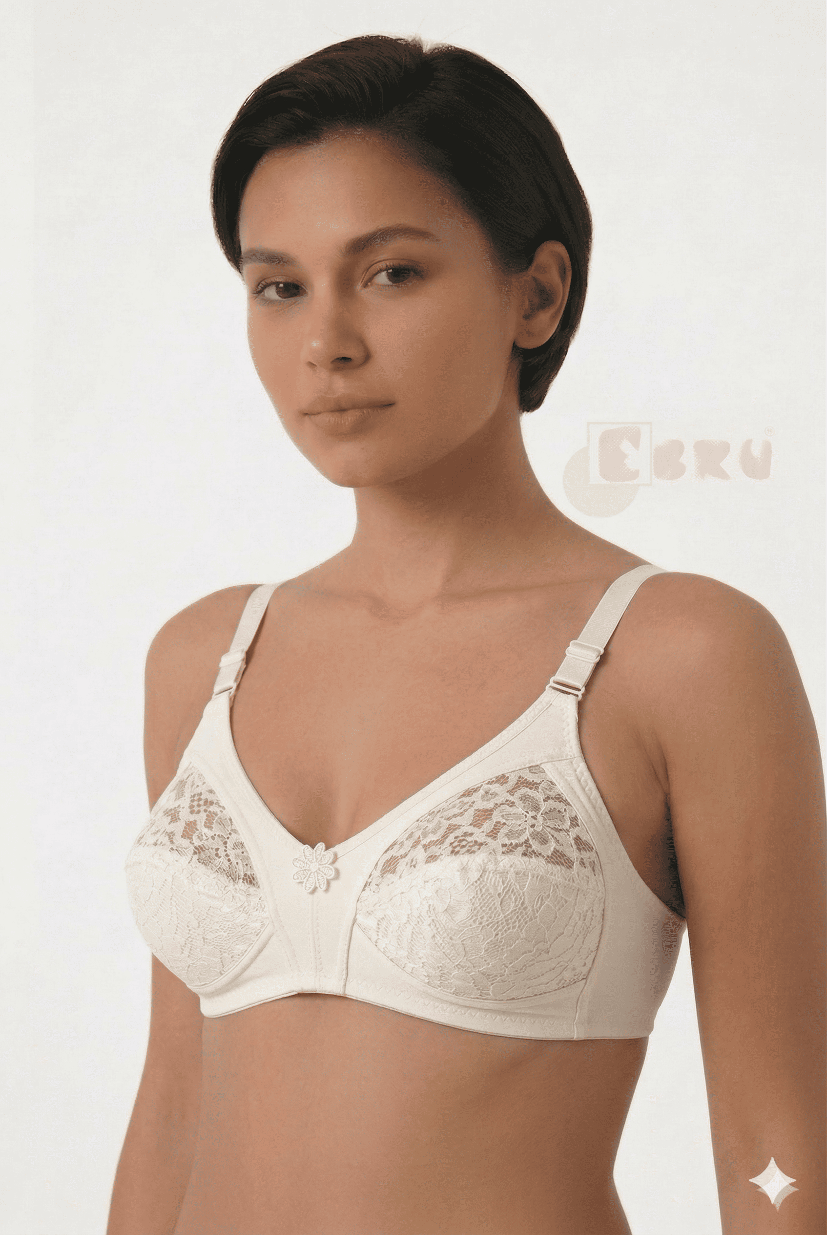 Ebru Kadın Telsiz Dantelli Toparlayıcı Sütyen Ekru